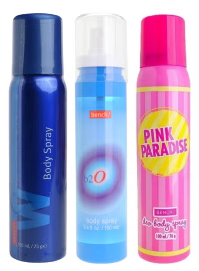 Bench set of 3 Bench Product ( Bench Wired Body Spray For Men, 100 Ml, B2O Body Spray 100 ml Plus Pink Paradise Deo Body Spray 100ml ) - Image 1